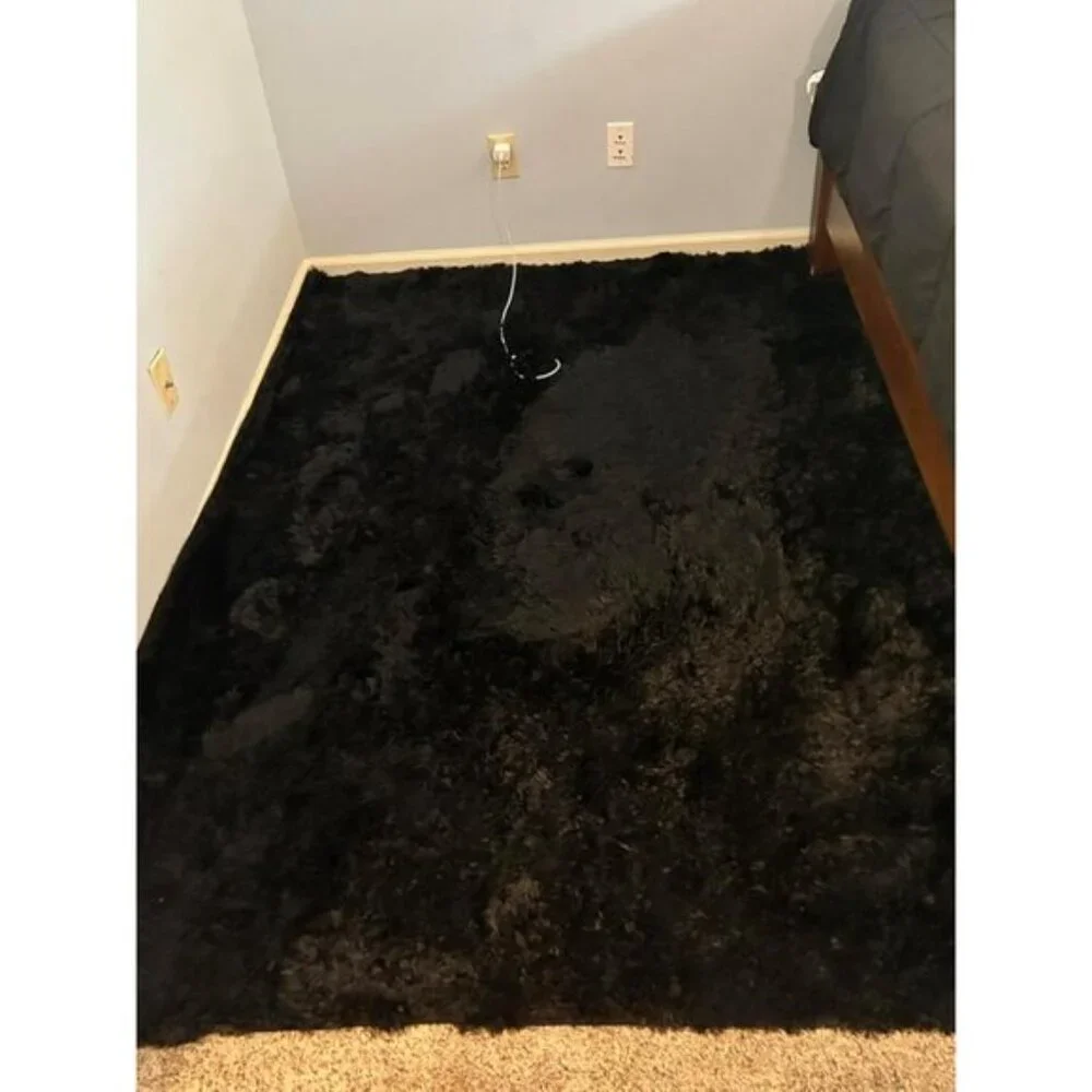 New 5x7 Black Fluffy Area Rug, Super Soft High Pile Shag Carpet for Home & Room